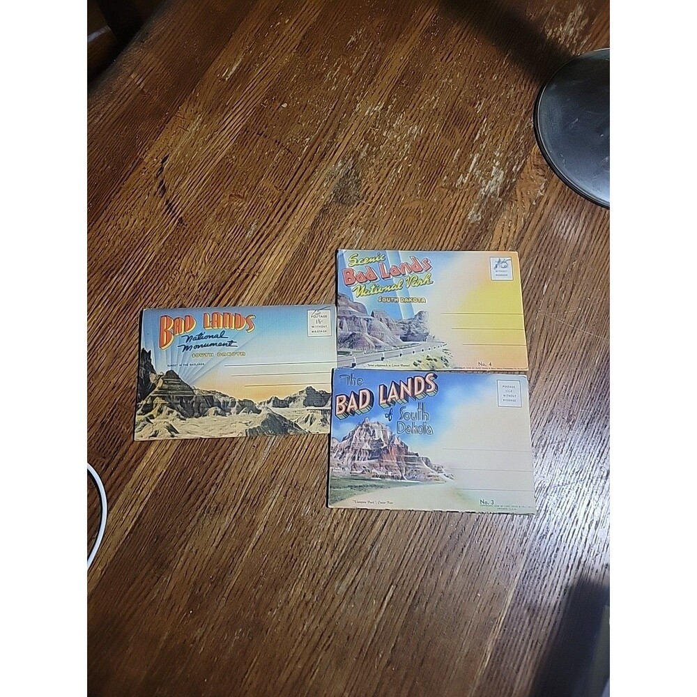 LOT - 3 VINTAGE  FOLDOUT Postcard Folders Bad Lands SD South Dakota Souvenir